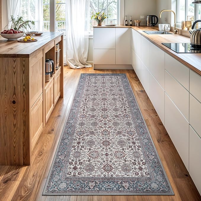 Machine Washable Runner Rug, 2.5 x 7 ft, Non-Slip Polyester