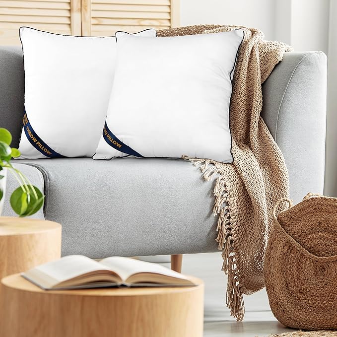 Utopia Bedding Throw Pillow Inserts (Pack of 2, White), 14 x 14 Inches Decorative Indoor Pillows for Sofa, Bed, Couch, Cushion Sham Stuffer