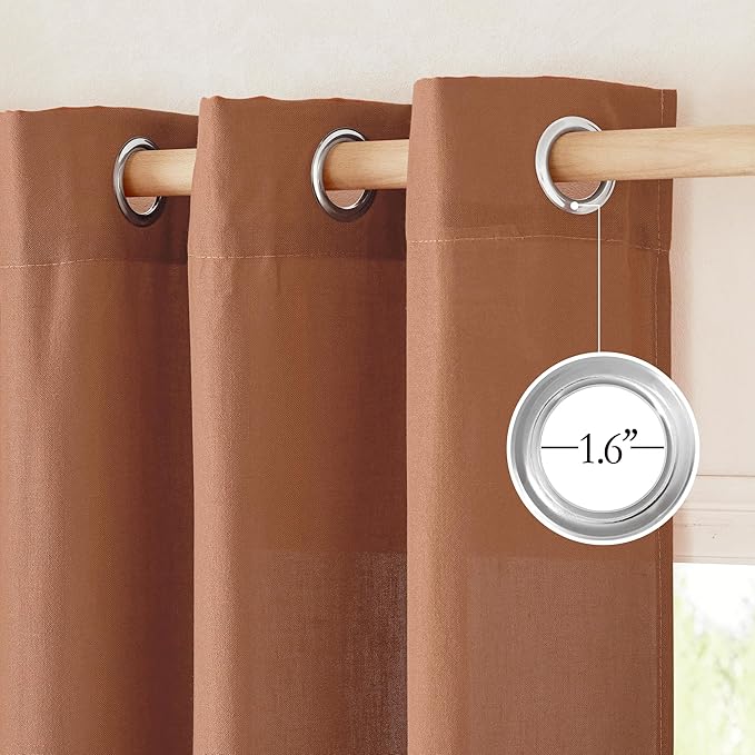 NICETOWN Caramel Linen Curtains for Kitchen, Thick Flax Small Window Treatments Semi Sheer Privacy Assured with Light Through for Cafe/Bathroom, W68 x L84, 2 Panels