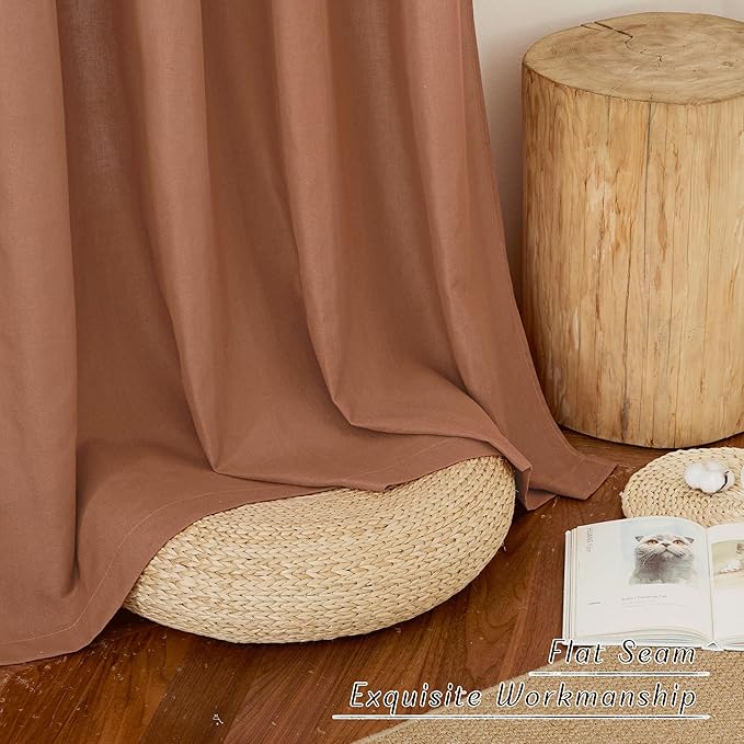 NICETOWN Caramel Linen Curtains 84 inches Long, Grommet Thick Flax Linen Window Treatment Privacy Assured with Light Filtering Drapes for Bedroom/Living Room, W55 x L84, 2 Panels
