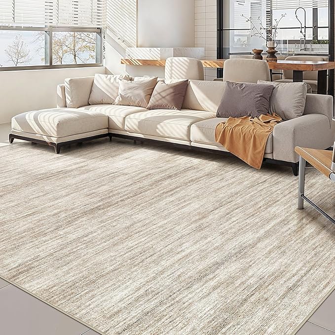 Nakagishi 8X10 Area Rugs Living Room: Washable Large Vintage Rug Neutral Non-Slip Soft Stain Resistant Indoor Carpet for Bedroom Nursery Dining Room Office Playroom - Brown-01