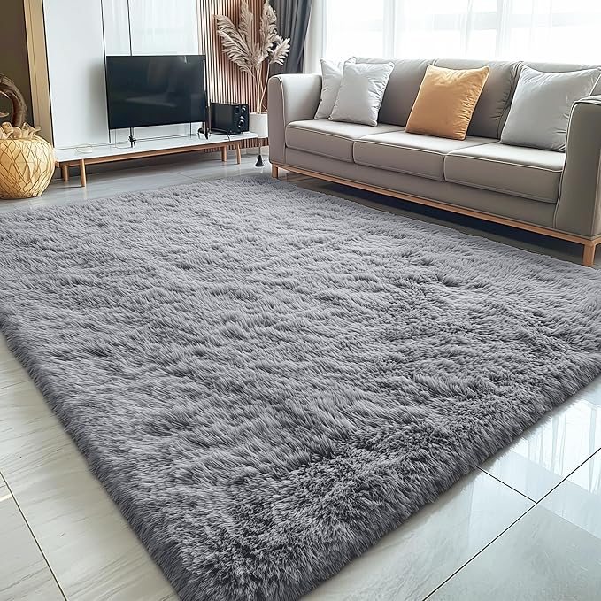 OLANLY 10x12 Machine Washable Large Area Rugs for Living Room, Bedroom, Soft Fluffy Shaggy Bedside Rug, Indoor Floor Carpet for Kids Girls and Boys, Dorms, Nursery, Home Decor Aesthetic, Light Grey