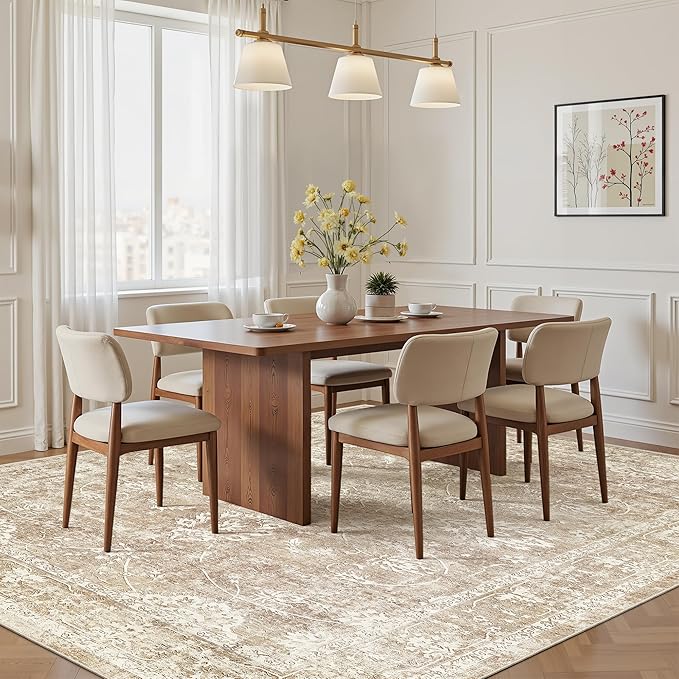 Madane 5x7 Area Rugs for Living Room, Washable Vintage Natural Rug with Non-Slip Backing, Soft Floral Print Throw Rugs Floor Low Pile Carpet for Bedroom Dining Room Farmhouse (5 x 7, Beige/Brown)
