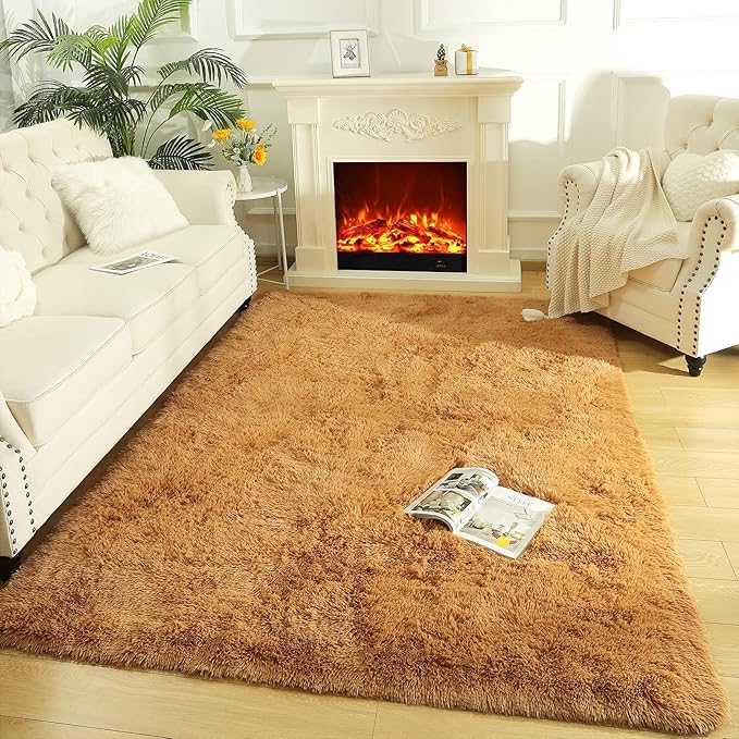 LOCHAS Ultra Soft Indoor Modern Area Rugs Fluffy Living Room Carpets for Children Bedroom Home Decor Nursery Rug 4x5.3 Feet,Khaki