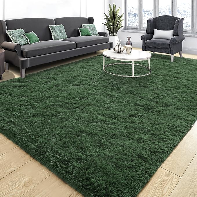 Tepook Area Rugs 9x12 for Living Room, Super Soft Fluffy Rugs for Bedroom, Modern Shaggy Rug Fuzzy Carpets for Kids, Plush Indoor Nursery Home Decor Rug with Non-Slip Bottom, Dark Green