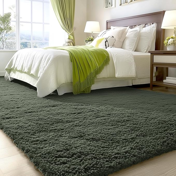 OLANLY 8x10 Machine Washable Large Area Rugs for Living Room, Bedroom, Soft Fluffy Shaggy Bedside Rug, Indoor Floor Carpet for Kids Girls and Boys, Dorms, Nursery, Home Decor Aesthetic, Olive Green