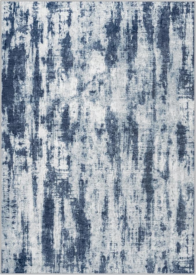 9x12 Area Rugs Washable Rug: Modern Abstract Living Room Rug Soft Anti-Skid Thin Carpet Indoor Floor Non-Shedding Carpets for Bedroom Dining Room Farmhouse Nursery Home Office Blue Grey