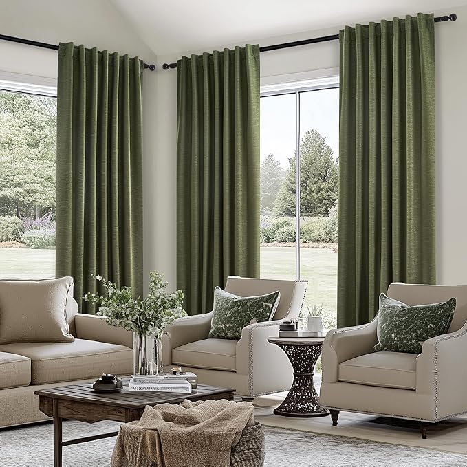Topfinel Dark Olive Green Blackout Curtains 96 Inch Long 2 Panels Set with Hook,Back Tab Pinch Pleated Drapes for Track System,Darkening Modern Window Curtains for Bedroom,- Loden/Olive Forest 52x96