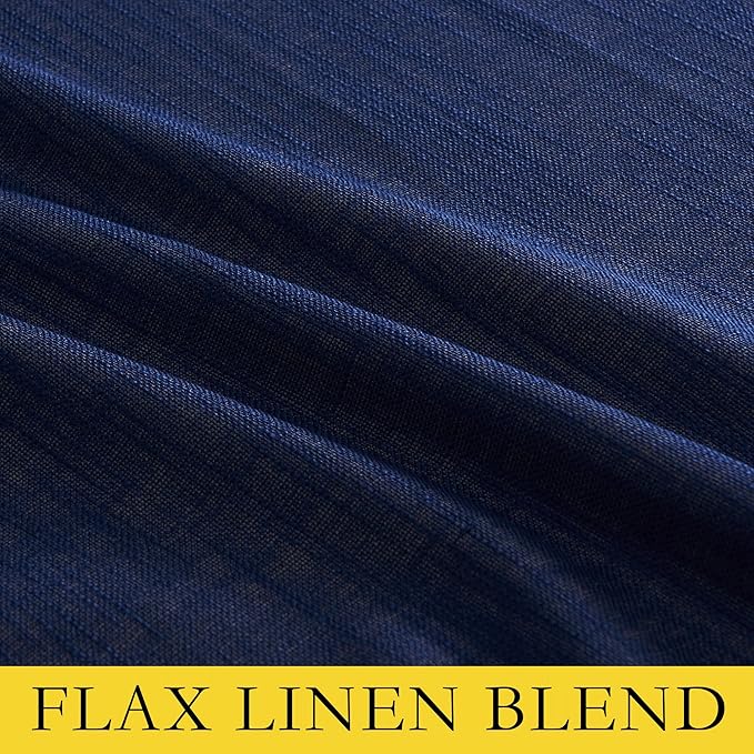 NICETOWN 100% Absolutely Blackout Linen Curtains with Thermal Insulated White Liner, Dark Blue, W52, 2 Pieces, Noise Reducing Textured Linen Look Curtains for Windows 108 inch Length for Classroom