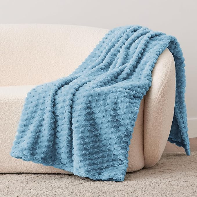 EXQ Home Fleece Blanket Twin Size for Couch or Bed - 3D Imitation Turtle Shell Jacquard Decorative Blankets - Cozy Soft Lightweight Fuzzy Flannel Blanket Suitable for All Seasons(60"×80",Blue)