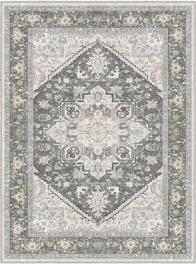 OPPODREAM Soft Area Rugs 9x12 Living Room, Washable Rugs 9x12 with Non Slip Backing, Faux Cashmere Low-Pile 9 x 12 Carpet, Greenish Grey