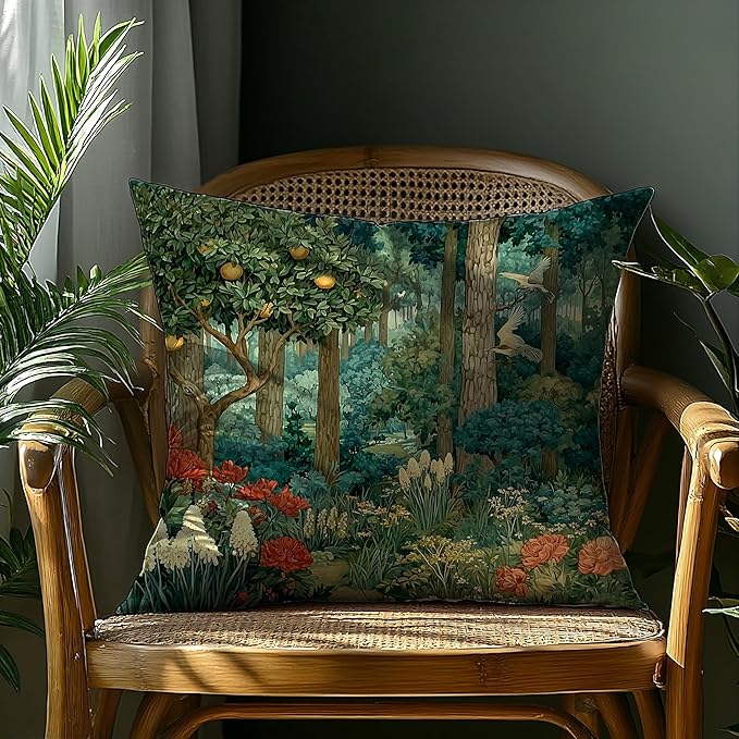Rustic Forest Green Pillow Covers 18x18 Double-Sided, Cottagecore Summer Lemon Forest Nature Botanical William Morris Inspired Decorative Throw Pillow Covers for Sofa Bed Bedroom Living Room