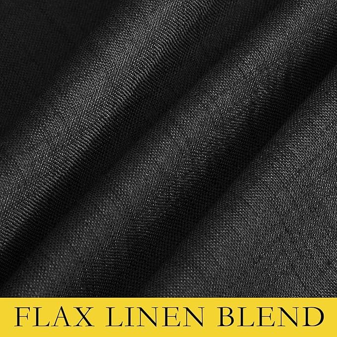 NICETOWN Vintage Open Linen Weave Flax Thermal Curtains, 100% Blackout Curtains 90 inches Long for Dining Room, Soundproof Window Treatment Drapes for Hall Room, Black, 34" Wide Per Panel, Set of 2