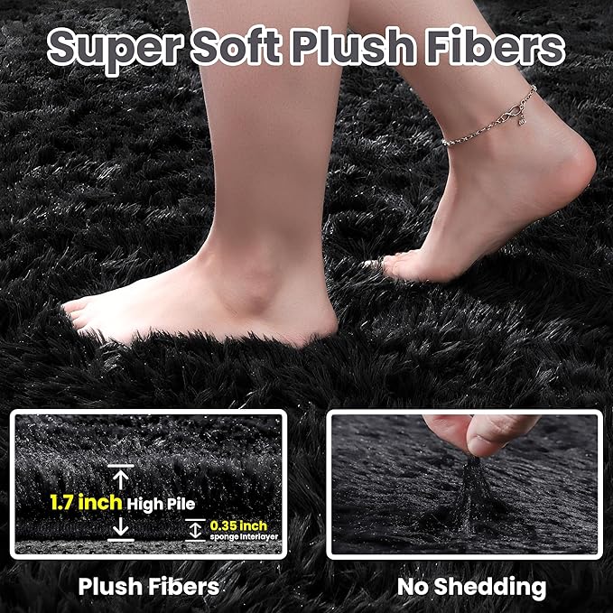 8x10 Area Rugs for Living Room Rug: Soft Fluffy Shag Black Rugs for Bedroom, Non-Slip Large Fuzzy Plush Rug Indoor Floor Carpet for Nursery Kids Boys Girls Room, Dorms, Playroom, Modern Home Decor