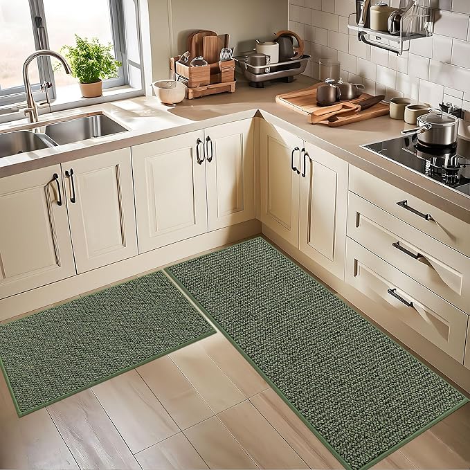BEQHAUSE Kitchen Rugs 24"x36", Non-Slip Kitchen Mats for Floor, Super Absorbent and Stain Resistant Kitchen Rugs, Machine Washable Rugs for Kitchen, Hallway, Laundry & Sink, Green