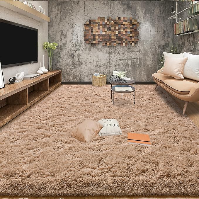 Tepook Super Soft Fluffy Rug for Bedroom, Modern Shaggy Fuzzy Kids Rugs for Living Room, Plush Indoor Nursery Home Decor Dorm Carpet with Non-Slip Bottom, Beige, 4 X 6 Feet
