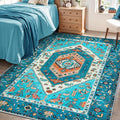 SERISSA 4x6 Boho Bedroom Rug, Washable Non Slip Vintage Blue Area Rugs, Ultra Soft Print Distressed Tribal Entry Rug Low-Pile Throw Carpet for Nursery Dorm Kitchen Living Room Decor