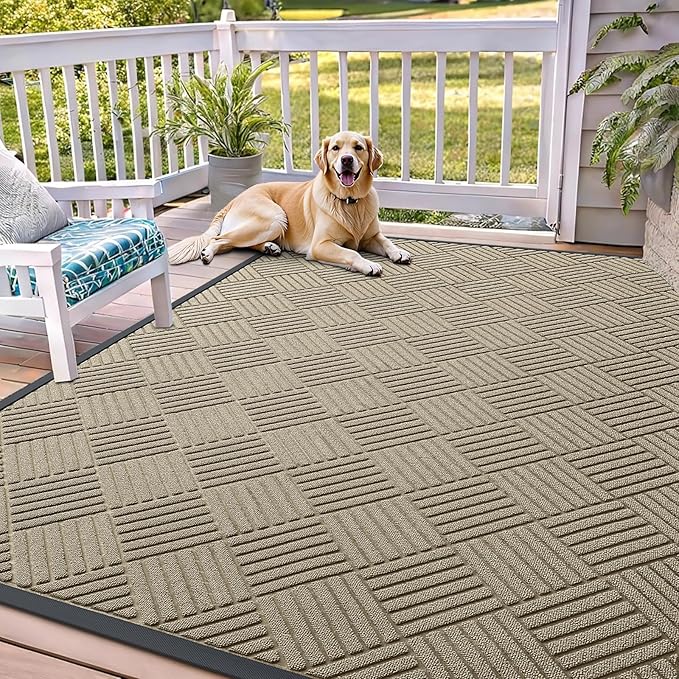 OLANLY Front Door Mat Outside Entrance 71x47, Absorbent, Heavy Duty Sturdy Natural Rubber Doormat Indoor Outdoor, Stain and Fade Resistant, Non-Slip Low Profile Floor Mat for Entryway, Beige Diamond
