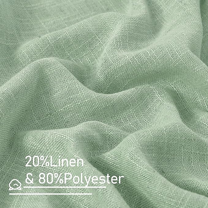 LAMIT Sheer Linen Curtains for Living Room, Back Tab and Rod Pocket Curtains Light Filtering Country Rustic Farmhouse Drapes for Bedroom/Farmhouse, 2 Panels, 52 x 102 Inch, Fresh Green