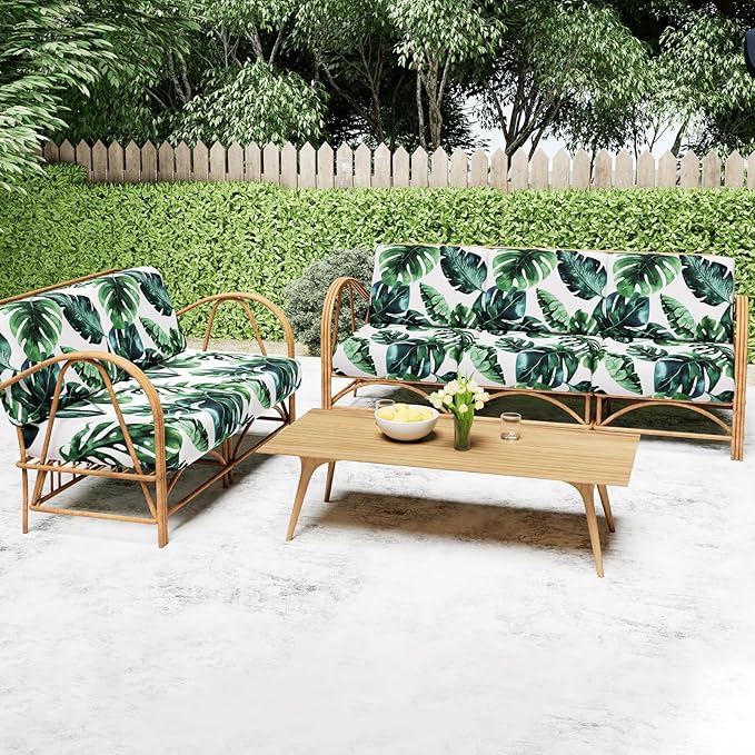 Smiry Printed Couch Cushion Covers, Stretch Soft Couch Covers for Sofa, Washable Non-Slip Sofa Slipcover Furniture Protector for Indoor and Outdoor (2 Pack, Green)