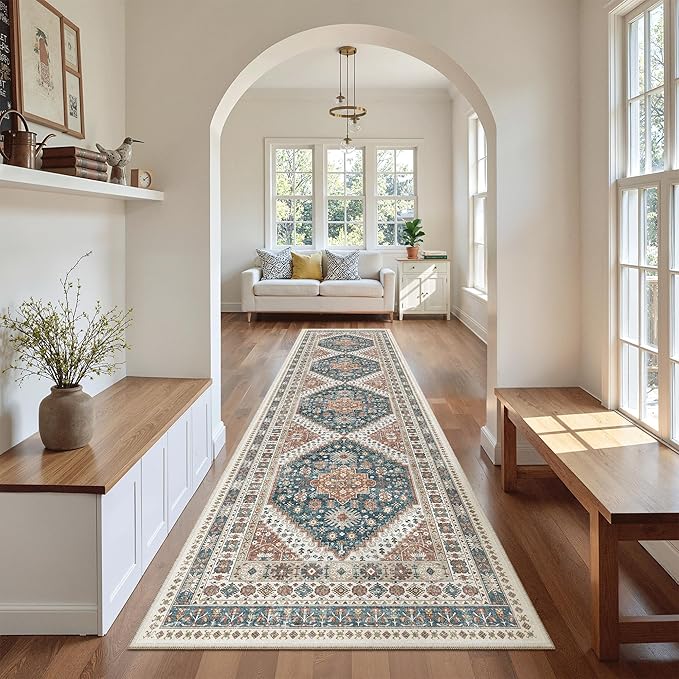 Madane Hallway Runner Rug 2'6''x10' Kitchen Runner, Non Slip Vintage Runners for Hallways Washable Kitchen Rugs Soft Low Pile 2.5x10 ft Rug Runner for Laundry Room, Entryway and Bedroom, Navy Blue