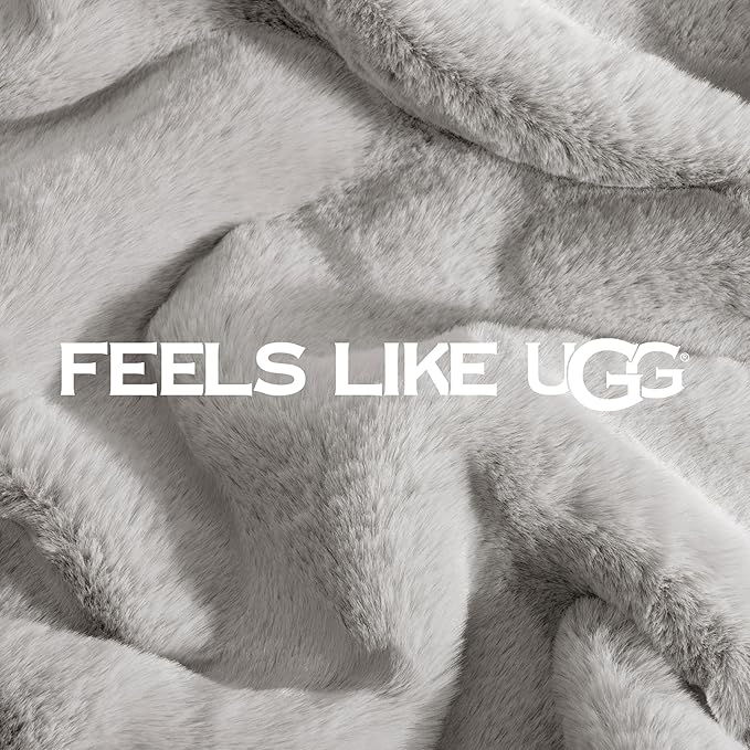 UGG Euphoria Faux Fur Throw Blanket, Oversized Warm Throw for Couch or Chair, Luxury Bedroom Decor, Cozy Soft Blankets, Machine Washable, 50-inch x 70-inch, Seal Grey