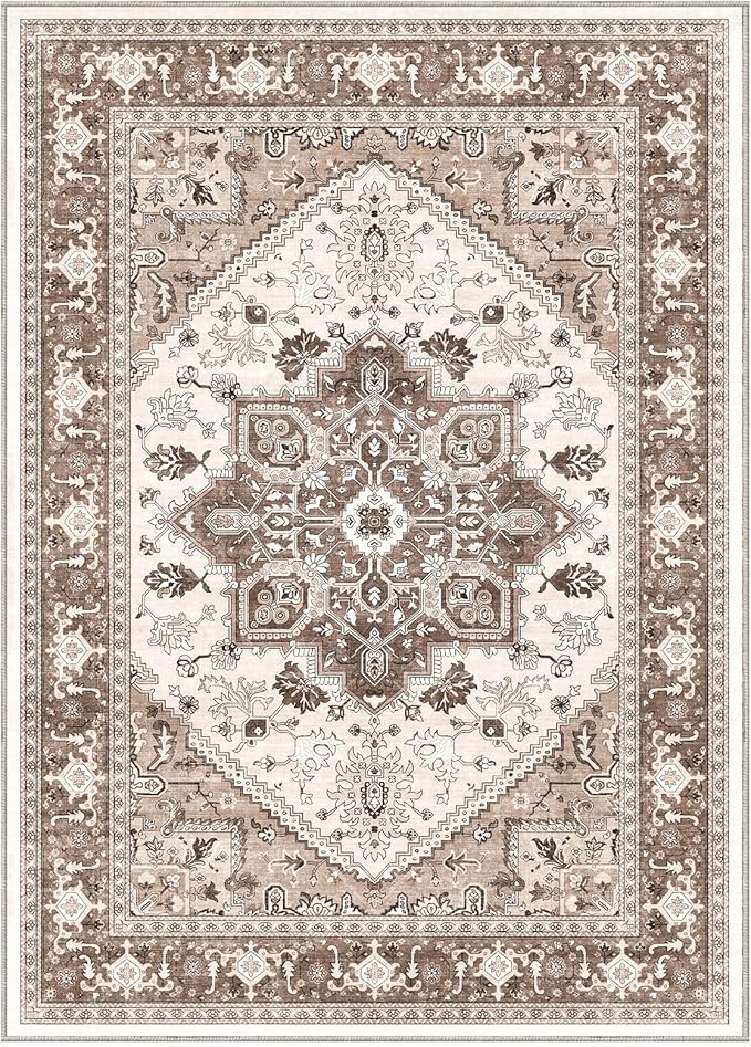 OPPODREAM Soft Area Rugs 3x5, Washable Rugs with Non Slip Backing, Low-Pile Throw 3x5 Carpet, Faux Cashmere 3 x 5 Carpet, Khaki