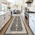 Washable 3x10 Hallway Runner Rug: Black Vintage Rug Runner Ultra Soft Low Pile Stain Resistant Carpet for Kitchen Living Room Bedroom Entryway Durable Thin Indoor Floor Mat (Black, 3x10)