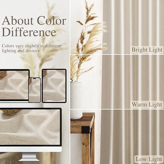 Nanspring Extra Long 120 Inch Curtains for Living Room Boho Linen Light Filtering Semi Sheer Curtain Back Tab Eclectic Home Decor Modern Floor to Ceiling High Window for Bedroom 52x120, 2 Panels