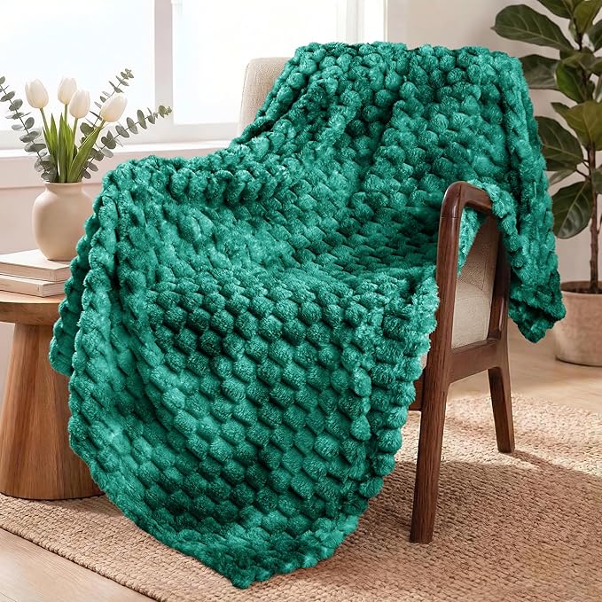 Exclusivo Mezcla Fleece Throw Blanket for Couch, Extra Large Fuzzy Tie-dye Teal Bed Blankets, Soft Cozy Plush Sofa Throws for All Seasons, 50x70 Inches