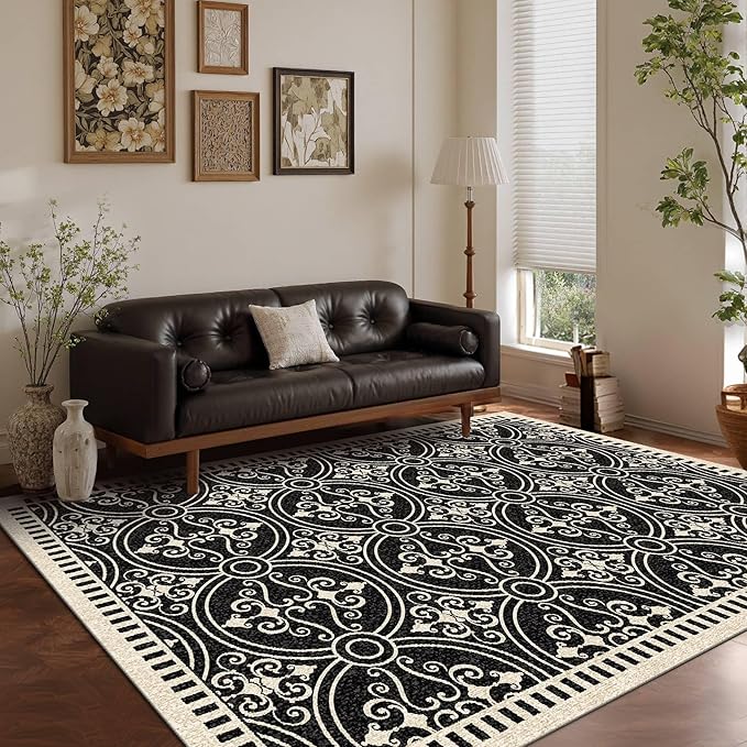 Latte&Fog 5x7 Area Rugs for Living Room Bedroom, Vintage Washable Rug, Boho Non Slip Low Pile Carpet for Dining Room, Office, Dorm, Classroom, Farmhouse and Home Office