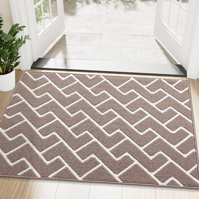 OLANLY Front Door Mat, Non-Slip Rubber Backing, Dirt Resistant and Absorbent, Washable, Easy to Clean Low-Profile Indoor Doormat for Back Door, Entryway, Inside Entrance, 48x32, Brown