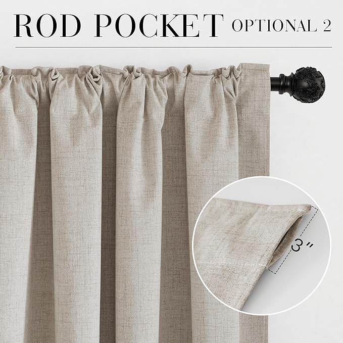RYB HOME Natural Beige 100% Blackout Curtains 63 inch Long, Light Blacking & Thermal Insulated Curtains for Nursery/Bedroom/Kids'Room, Back Tab & Rod Pocket Window Treatment, W52 x L63, 2 Panels