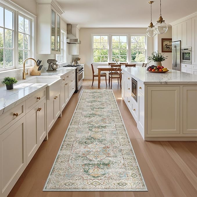 Madane Runner Rugs for Hallway 2x10 Long Washable Non-Slip Hallway Runner Rug Low-Pile Stair Kitchen Runner Soft Throw Carpet for Entrance Living Dining Laundry Room (Green, 2 x 10)