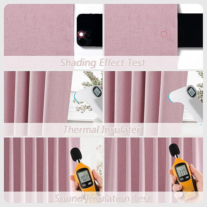 Guken 100% Blackout Curtains 102 Inch Length 2 Panels Set for Living Room Bedroom Back Tab Thermal Insulated Black Out Linen Drapes Room Darkening Rose,52x102