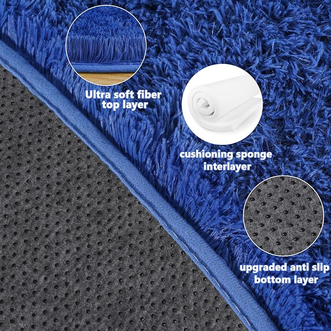 3'x3' Blue Round Rug for Bedroom, Ultra Soft Fluffy Circle Rug for Kids Girls Boys Room, Cute Small Shag Rugs for Living Room Playroom Teen Room Home Decor Rug