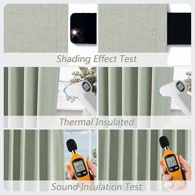 Guken 100% Blackout Curtains 120 Inch Length 2 Panels Set for Living Room Bedroom Back Tab Thermal Insulated Black Out Linen Drapes Room Darkening Window Curtains Mist Sage 52x120