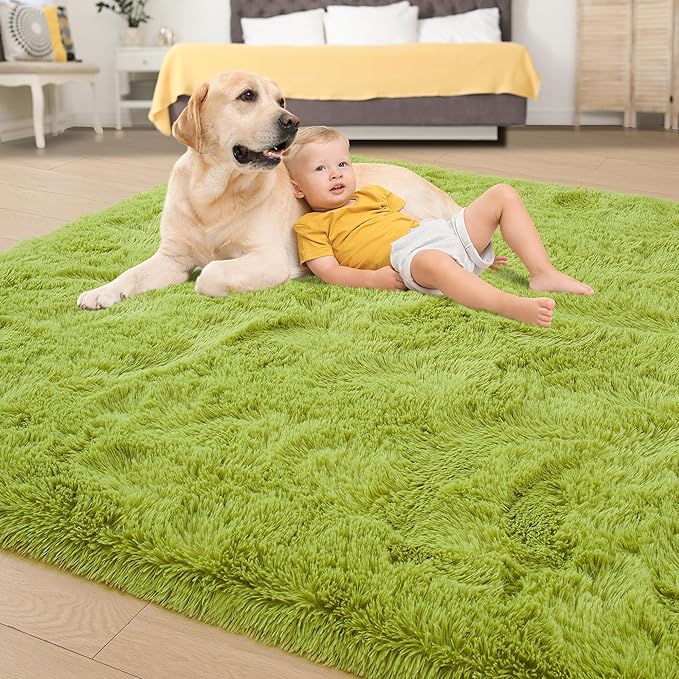 Tepook Area Rugs 9x12 for Living Room, Super Soft Fluffy Rugs for Bedroom, Modern Shaggy Rug Fuzzy Carpets for Kids, Plush Indoor Nursery Home Decor Rug with Non-Slip Bottom, Grass Green