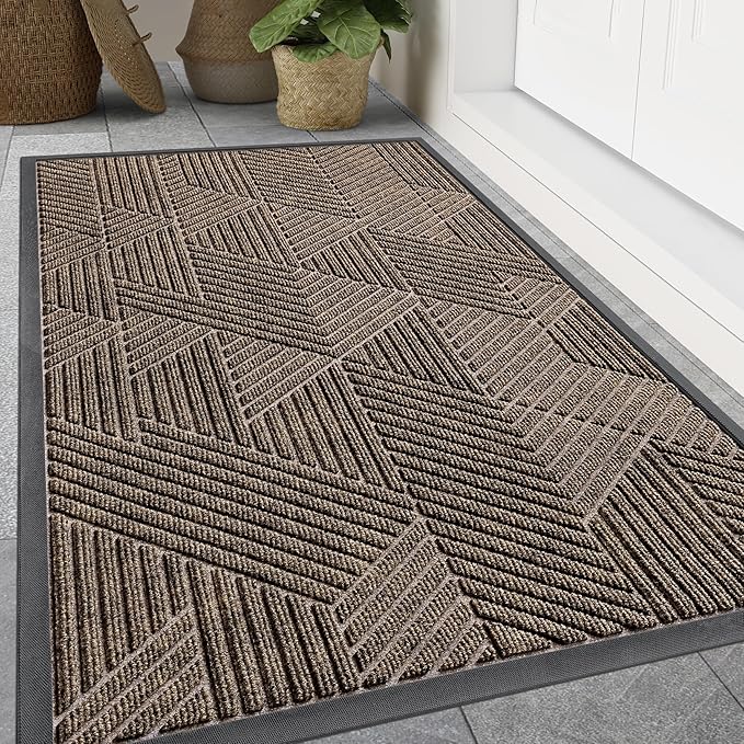 Smiry Front Door Mat Outside Entrance, Heavy Duty Sturdy Natural Rubber Doormat, Trap Dirt and Moisture, Easy Clean Low Profile Welcome Floor Mats for Indoor Outdoor Entry, 59x34 Inch, Brown