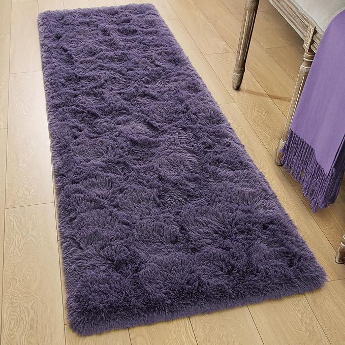 Tepook Soft Runner Rugs for Bedroom 2x6 ft with Rubber Backing, Purple Fluffy Rugs for Living Room, Shag Bedside Rug Fuzzy Plush Carpet for Room, Area Rug for Dorm Nursery Hallway Indoor Home Decor