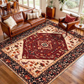 SERISSA 5x7 Boho Area Rug, Washable Non-Slip Rugs for Living Room, Large Red Black Rug Ultra Soft Vintage Oriental Print Distressed Carpet for Bedroom Dining Room Dorm Office Home Decor