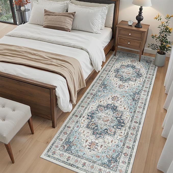 Madane Hallway Runner 3x8, Kitchen Rugs Washable Entryway Rug Vintage Kitchen Runners Non Slip Indoor Area Rug Farmhouse Carpet Runner for Bathroom Living Room Bedroom (3 X 8, Blue)