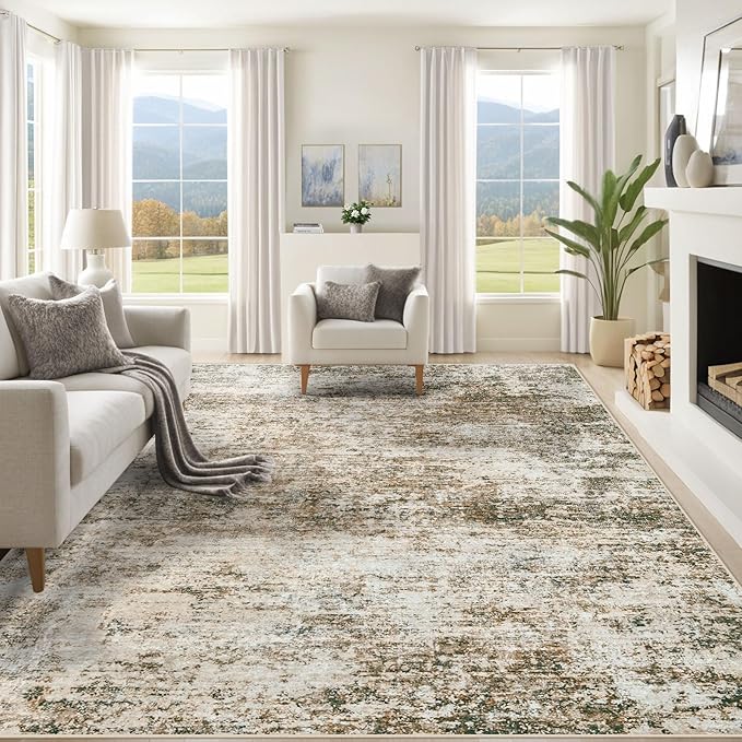 8x10 Area Rugs for Living Room, Washable Modern Abstract Large Area Rug Neutral Soft Non Slip Kids Rug Stain Resistant Indoor Carpet for Bedroom Nursery Dining Room Playroom(Brown, 8'x10')