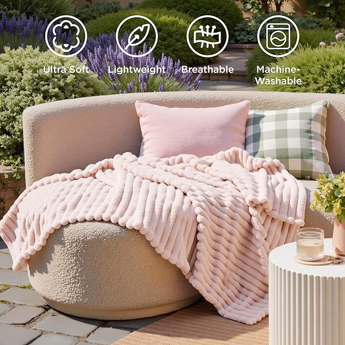 Bedsure GentleSoft Pink Throw Blanket for Couch - Cozy Soft Blankets Gifts for Women, Spring Cute Small Fleece Throws for Girls, Pink Decor for Home Room, Crystal Pink, 50x60 Inches