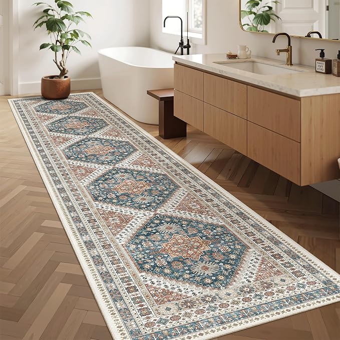 Madane Hallway Runner Rug 2'6''x12' Kitchen Runner, Non Slip Vintage Runners for Hallways Washable Kitchen Rugs Soft Low Pile 2.5x12 ft Rug Runner for Laundry Room, Entryway and Bedroom, Navy Blue