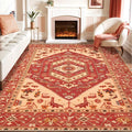 SERISSA Washable Rugs 8x10 Area Rugs, Large Non-Slip Boho Living Room Rug, Ultra Soft Oriental Vintage Red Print Distressed Carpet for Dining Room Bedroom Dorm Office Home Decor