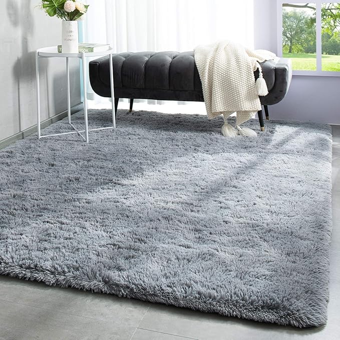 TWINNIS Super Soft Shaggy Rugs Fluffy Carpets, 3x5 Feet, Indoor Modern Plush Area Rugs for Living Room Bedroom Kids Room Nursery Home Decor, Upgrade Anti-Skid Rectangular Fuzzy Rug, Grey