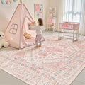 zesthome 7x9 Washable Rugs for Baby Girl, Super Soft Pink Rugs for Nursery Room, Non-Slip Stain Resistant Bedroom Rug, Ultra-Thin Large Area Rug (Pink/Blue,7'x9')