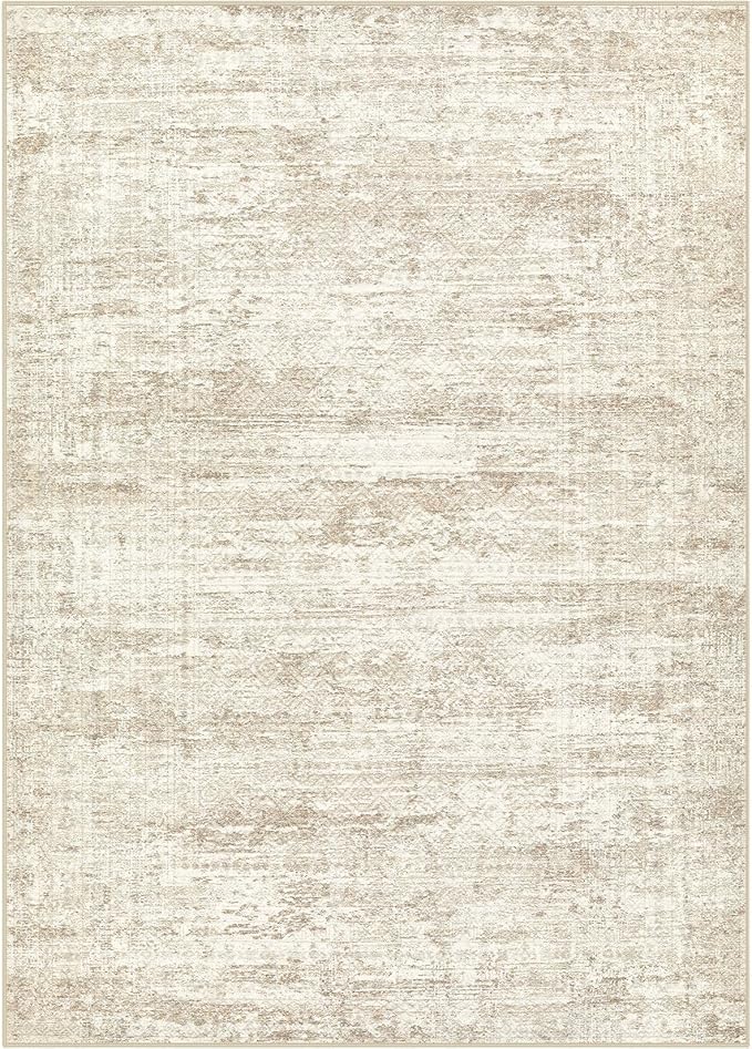 5x8 Area Rug Living Room Rugs - Washable Neutral Modern Abstract Soft Thin Rug Indoor Floor No Slip Rug Carpet for Bedroom Under Dining Table Home Office Decor - Beige/Brown