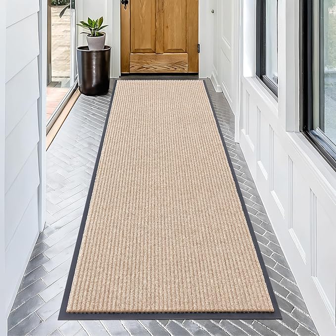 OLANLY Front Door Mat Indoor Outdoor Entrance, Waterproof Heavy Duty Doormat, Fade Resistant, Low Profile, Easy Clean Patio Porch Welcome Floor Mats for Entry, 71x30, Beige